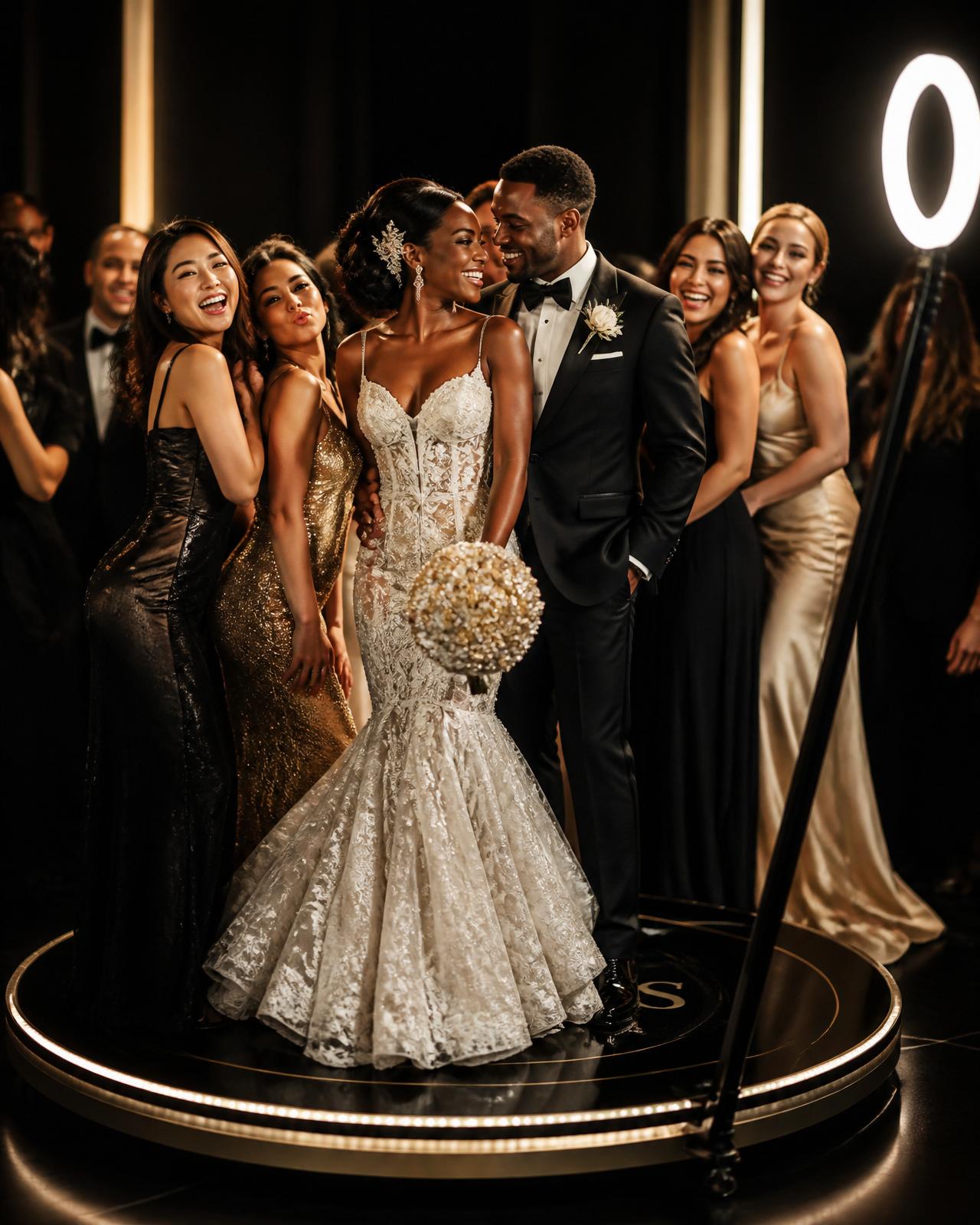 Bride and groom on 360 photo booth platform